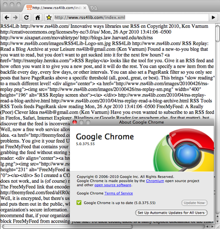 Click for large image of Google Chrome's RSS Display
